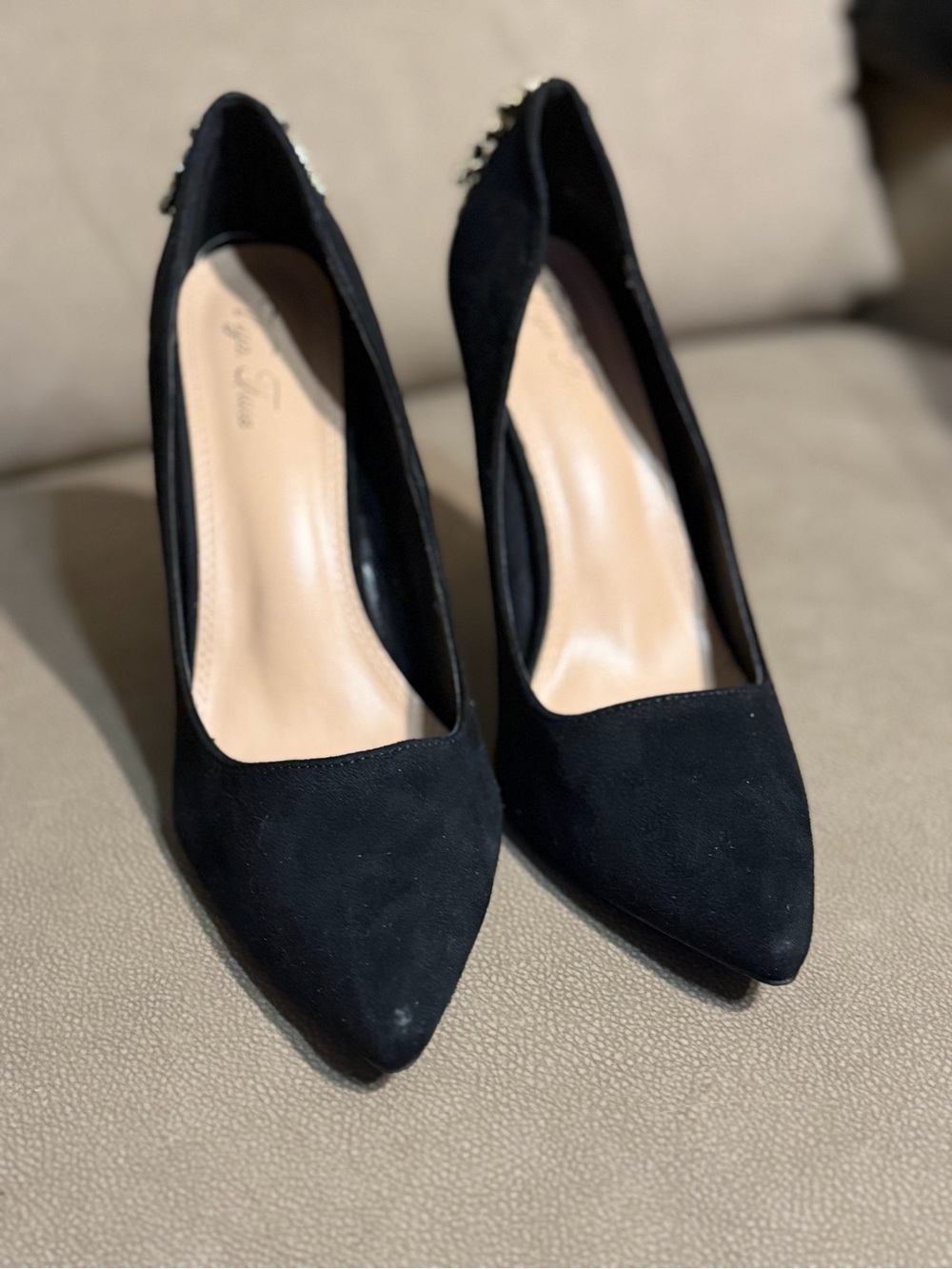 Black Pointed-Toe Suede Women's Heels